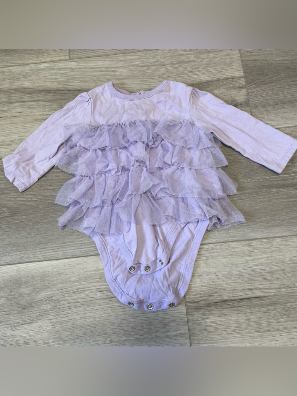 5/$15 made With Love Baby Girls Lavender Ruffle Bodysuit Size: 6-9 M